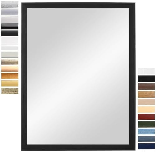 PrimeLuxe Wandspiegel 25 x 60 cm (Außenmaß) in Kiefer-Schwarz | Farbe und Größe wählbar | Ganzkörperspiegel | Bad & Flur Spiegel | mit Holz Rahmen | Made IN Germany