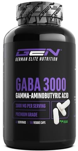 GABA - 180 capsule da 750 mg - Dosaggio elevato con 3000 mg per dose giornaliera - Acido gamma 100% aminobutirrico - Aminoacido - Vegan - German Elite Nutrition