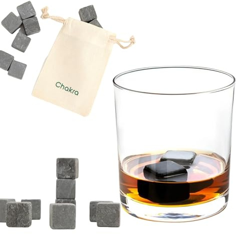Chakra 9 Stück Marmor Eiswürfel Wiederverwendbar mit Aufbewahrungstasche, Premium Whisky Steine, Ice Cubes Set, Wein Kühlsteine, Geschmacksneutrale Kühlsteine, Geschenke für Männer, Papa & Ehemann