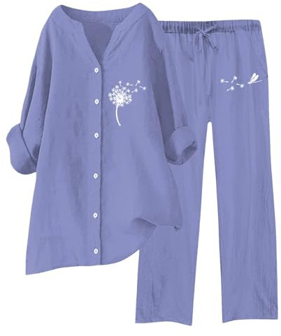2-teiliges Damen-Outfit, Bluse mit weitem Bein, Taschen, elastische Hosen-Sets, lässig, V-Ausschnitt, Hemd, Hose, modische Streetwear Große Größen Damen Damen Hose S.