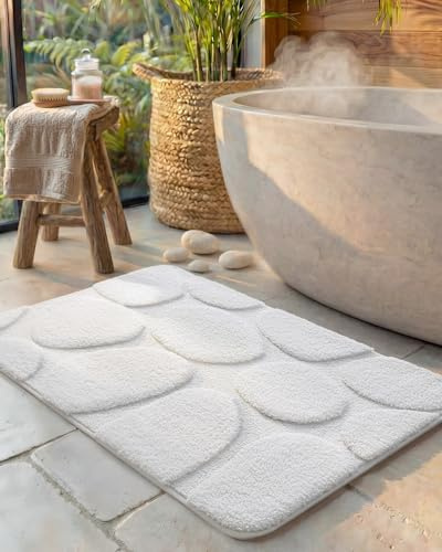 COLOR&GEOMETRY Badematte Badteppich rutschfest Waschbar, 44 x 76 cm Absorbierende Badvorleger Weiche Badezimmerteppich, Badematte Weiß für Badezimmer, Badewanne, Dusche, Waschküche