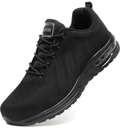 Hanani Chaussures de sécurité Homme Femme Basket de Securite Baskets Chantiers Embout Acier Respirant Chaussures de Travail Légère Amorti Confortable Anti-Perforation Noir 42EU