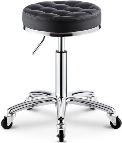 QZQJUILU 360 ° drehbarer Rollhocker, anhebbarer Barhocker, moderner Schönheitssalon-Spa-Make-up-Massagehocker, Ladentheken-Sitzkissen für Nailart-Tattoo-Arbeiter mit silberner Stahlbasis und Rollen