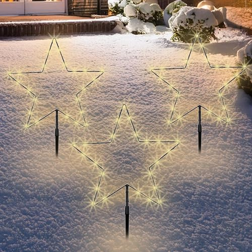 LED Metall Gartenstecker Stern 3er Set - 43 x 30 cm | Mit Timer, Batterie betrieben, Garten Deko Beleuchtung, Für Weihnachten Advent Winter