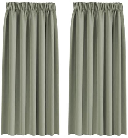 BellaHills Blackout Curtains Pencil Pleat Bedroom Curtain Panel for Privacy Protected Thermal Insulated Window Treatment for Living Room 2 Panels, 46 x 54 Inch, Light Sage
