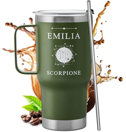 Maverton Bicchiere termico con manico 600ml, Borraccia termica con | Cannuccia, Tazza termica verde, Tazza personalizzata acciaio inox, Per viaggio accessori utili, Idee regalo donna compleanno