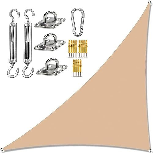 Waterproof UV Block Sun Shade Sail Canopy Triangle Garden Shade Sail Sunshade Awning with Fixing Kit Ideal for Garden Picnic Camping Cream 3m x 4m x 5m