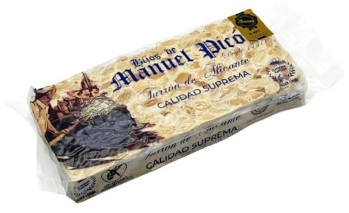 Hijos de Manuel Picó - Turrón de Alicante Artesano, 60% Almendra Marcona, DOP Jijona y Alicante, Sin Gluten, Gourmet (500 g)