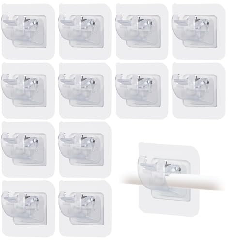 AYSYR 12 PCS Self Adhesive Curtain Rod Bracket No Drill,Curtain Pole Brackets Capacity 3 kg,Self Adhesive Curtain Hooks (Pole Size for 1-1.9 cm),Curtain Pole Wall Bracket for Home Hotel