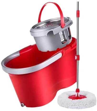 Ensemble serpillère rotative et seau avec solution de nettoyage de sol pour une utilisation humide ou sèche (Rosso)