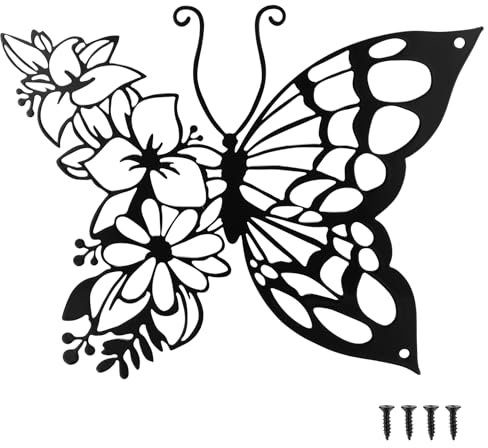 LiYiJiKeJi Decoración de Pared de Metal Negro, Mariposa Jarrones Decoracion Pared Salon, Arte de Pared Minimalista para Hogar Dormitorio Sala de Estar Baño Comedor Decoracion Pared Metal (Mariposa)