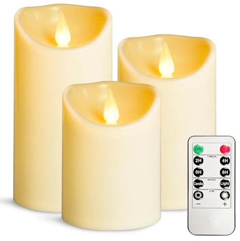 VETOUR LED Flammenlos Kerzens of 3 Stück D3.15 xH4 5 6 Batteriebetriebene Flackernde Kerze den Außenbereich mit Timer-Fernbedienung für Balkone,Außenlaternen,Innenbereich Geburtstage Weihnachten