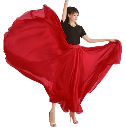 Mehrschichtig Bauchtanz Röcke lang Flamenco Rock Rot Bauchtanz Rock für Frauen Damen Bauchtanz Kostüm Bauchtänzerin Rock Flamenco Rock Damen lang 720 Grad Rock Tanzrock