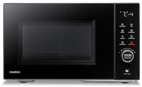 MEDION Microondas con grill y función de aire caliente (23 L, 900 W, 1000 W grill, 1680 W convección, 11 programas automáticos, 5 niveles de potencia, acero inoxidable, MD12031) negro