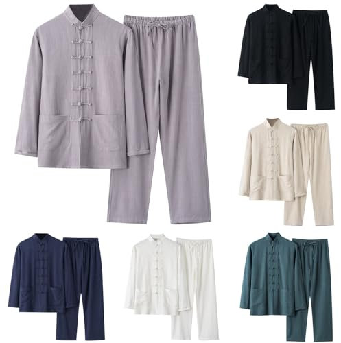 Vhersily Anzug Casual Uniform Herren Mittelalter Kleidung Tai Chi Anzug Unisex Traditionelle Chinesische Kampfkunst Kung Fu Qi Gong Wing Chun Wushu Frühling Sommer, weiß, XL