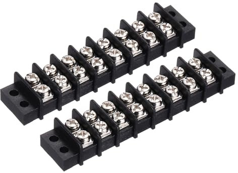 sourcing map Terminal Block 300V 20A Dual Rows 8P Circuit Screw Terminals Barrier Strip PA66 for Wire Connect, 93mm x 21mm x 13mm, 2 Pack