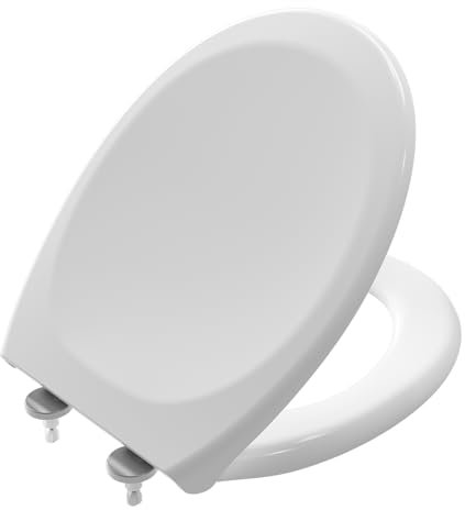 DREW Oval Toilet Seat Soft Close with One-Button Quick Release, Universal Fit Top Fixing Adjustable Hinges, Easy to Install, Heavy Duty Eco-Friendly Polypropylene, Anti-Aging & Easy-Clean, Gloss White