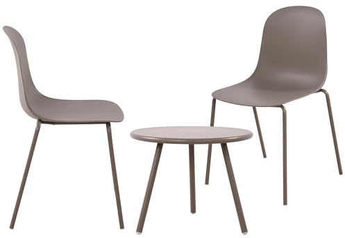 CLP 2er Sitzgruppe Mindin I Garten-Set 2X Stuhl stapelbar und 1x Tisch I Outdoor-Set wetterfest und UV-beständig I Gartenmöbel, Farbe:Taupe
