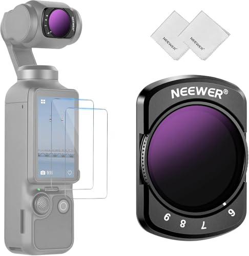NEEWER Variable ND Filter Compatible with DJI Osmo Pocket 3 / Pocket 4 / Xtra Muse, Magnetic ND64-512 Adjustable Neutral Density Filter with Screen Protector Accessories