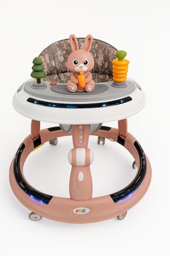 Luchs Babywalker Lauflernhilfe mit Musik & Licht – stabiles Gehfrei für Babys mit Spielcenter & 360° Rollen – Varianten: Grau, Grün, Rosa & Blau – Tierdesign Bär & Hase (Rosa, Modell : Glow)