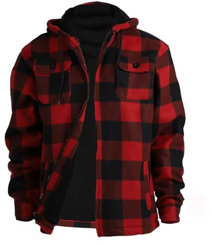 RUMAOZIA Veste à carreaux Sherpa doublée en polaire pour homme - Chemise de bûcheron à carreaux pour homme - Sweat à capuche en flanelle - Manches longues - Grande taille - Veste thermique doublée