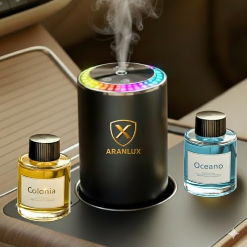 Ambientador de coche eléctrico 100ml - XL Larga duracion, intensidad regulable, ideal para viajes diarios, vacaciones y vehículos profesionales, difusor aceites esenciales (Colonia 2U)