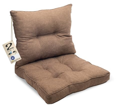 sunnypillow Polster für Gartenmöbel - 2er Set : Sitzkissen 60 x 60 cm + Rückenlehne 60 x 40 cm - Gartenpolster Outdoor, wasserdicht, UV-lichtecht - Polsterauflagen für Rattanmöbel - Kissen Braun
