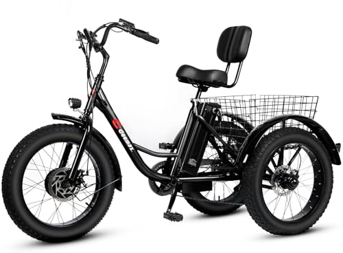 Fesoiu Electric Tricycle for Adults, 20 x 4.0 Fat Tire Electric Trike, 36V 350W 13Ah Lithium Battery UL Certified, Motorized 3 Wheel Electric Bicycle with Large Basket Outdoor Beach Sonw