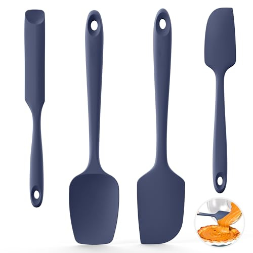 U-Taste 4Pcs Silicone Spatula Set, 315℃ Heat-Resistant, Midnight Blue | Nonstick Rubber Bowl Scraper with Sturdy Core, Flexible Edge, Seamless Kitchen Cooking Baking Mixing Utensils for Cookware