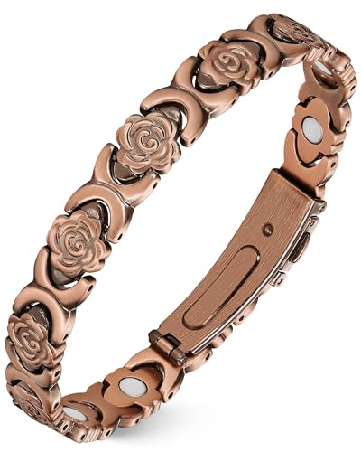 Jeracol 99 % Kupfer-Armband für Damen, magnetisches Armband für Frauen mit Glücksklee-Design, verstellbare Länge, mit Größenwerkzeug in Geschenkbox, Klassisch, Kupfer
