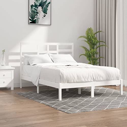 Mandloder Massivholzbett Weiß 120x200 cm, Kiefernholz Bettgestell mit Kopfteil, Robustes Holzbett für Schlafzimmer, modernes Design, stabil & langlebig