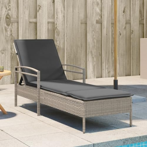 QZZCED Verstellbare Gartenliege mit Kissen, wetterfestes PE-Rattan, Rückenlehne in 3 Positionen, Gestell aus pulverbeschichtetem Stahl, Bezug abnehmbar und waschbar