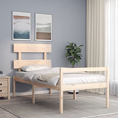 Ziaphsol Seniorenbett Massivholz Kiefer, 90x190 cm, erhöhte Einstiegshöhe 45 cm, mit Kopfteil, Robustes Holzbett für Schlafzimmer, natürliches Design
