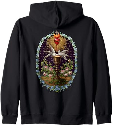 Cœur de Jésus Colombes Calice Eucharistie Antique Chrétien Sweat à Capuche