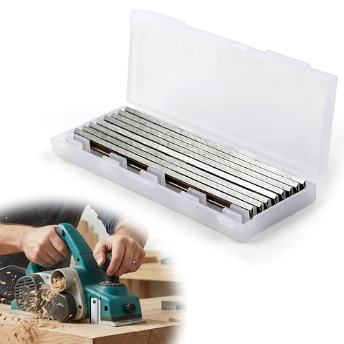 10-Pack 82mm (3-1/4 Inch) Reversible Planer Blades, HSS Double-Edged Replacement for Makita, Bosch, DeWalt, Ryobi & Most Electric Hand Planers, with Storage Case