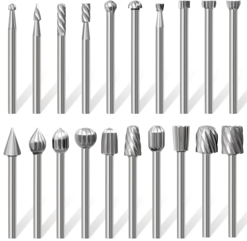 Josaton Wood Carving Bits for Dremel Rotary Tool HSS Burrs with 3mm Shank | 20Pcs Woodworking Engraving Bit Accessories for DIY Drilling, Grooving