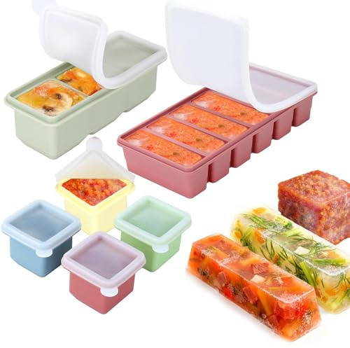 Rusokufo Silikon Eiswürfelform mit Deckel Set, 6-teilig – 4×125 ml Einzelportionen, 3×125 ml Verbundform & 6×100 ml Gefrierform, BPA-frei Portionsbehälter für Suppe, Soße, Brühe & Meal Prep