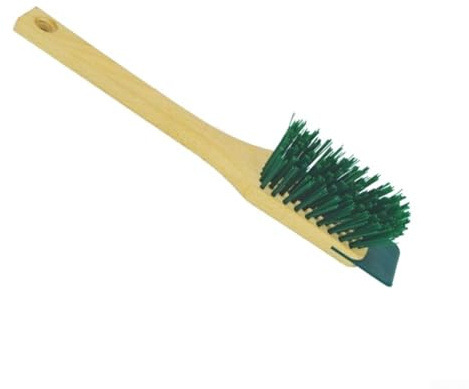 Brosse de nettoyage pour tondeuse à gazon avec manche en bois avec grattoir intégré pour couper efficacement l'herbe et enlever la boue après un travail en plein air (vert)