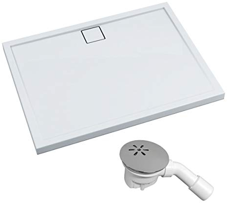 VBChome Duschwanne 90x140x5 Duschtasse Rechteck für Duschkabine Styroporträger flach Sanitär-Acryl Duschbecken stabil glatt weiß Dusche+ Ablaufgarnitur