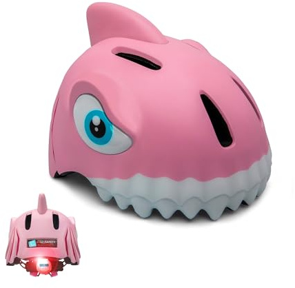 Crazy Safety Casque de vélo pour Enfants | Casque Enfants 2-7 Ans pour vélo, Skateboard, Cyclisme, vélo de Course, Trottinette, Rollers | Casque 3D Animalier léger et Ajustable 49-55 cm (Requin Rose)