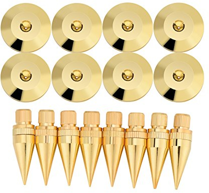 8 Paar 6 x 36 mm KupferLautsprecherspikeSet Subwoofer CD Audio Verstärker Plattenspieler Isolation Ständer Kegelfüße + Bodenpolster Stoßfeste Füße Matte für Lautsprecher, Verstärker, CDDVDPlayer,