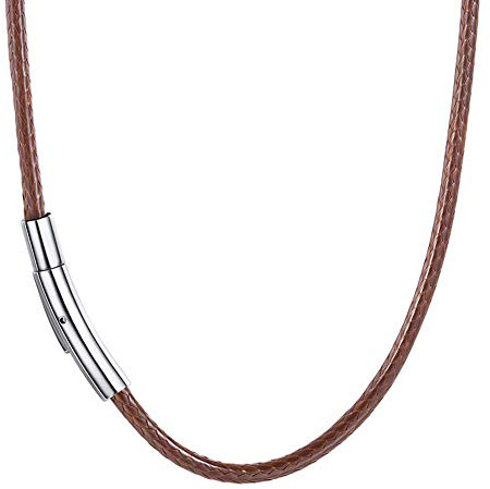 AFSTALR Collana Cuoio Uomo, Corda di Cuoio Pelle Intrecciata,Impermeabile Catena per Ciondolo con Chiusura in Acciaio Inox 3MM Marrone 51CM