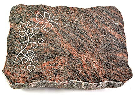 Wilhelmy Grabmale Grabplatte, Grabstein, Grabkissen, Urnengrabstein, Liegegrabstein Modell Pure 40 x 30 x 5 cm Himalaya-Granit, poliert inkl. Gravur (Sandstrahl-Ornament Blume 3)