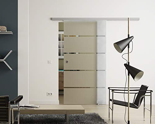 Glas-Schiebetür 1025x2050 mm 5-Streifen-Design Sadora® Slimline-System komplett Laufschiene und Muschelgriffen in sehr hochwertiger Qualität.