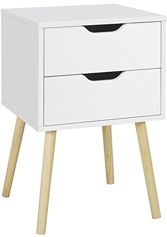 Yaheetech Beistelltisch mit 2 Schubladen, Nachttisch Nachtschrank Nachtkommode, 61cm hoch Sofatisch Telefontisch, Beine aus Kiefer