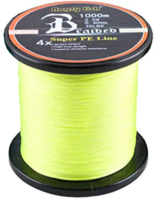 LSHEL Geflochtene Angelschnur 4fach 1000m PE Super Starke Geflochtene Schnüre, Gelb, 3.0# 0.28mm/15kg/33lb