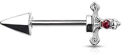 beyoutifulthings Brustwarzen-Piercing roter Kristall Dolch Brust-Piercing Nippel-Piercing Chirurgenstahl Silber Gold Schwarz Stab 1,6/14mm