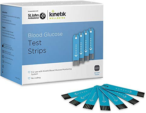 Kinetik Wellbeing Blood Glucose Test Strips, Pack of 50 - Compatible with Kinetik Monitor AG-607 - Home Diabetic Glucose Strips Used by the NHS - For Blood Sugar Level Monitors & Diabetes Management