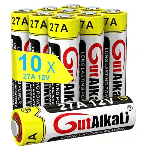 GutAlkaLi Alkaline 27A A27 MN27 Quecksilberfreie Batterie 12V, 10 Stück im Multi-Sparpack (27A V27A LR27A WE27A L828) entwickelt für die Verwendung in Fernbedienungen