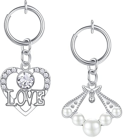 Crdifu 2pcs Faux Anneaux De Ventre avec Dangle Non Perc¨¦ Ventre Nombril Clip Sur Piercing Bijoux Argent